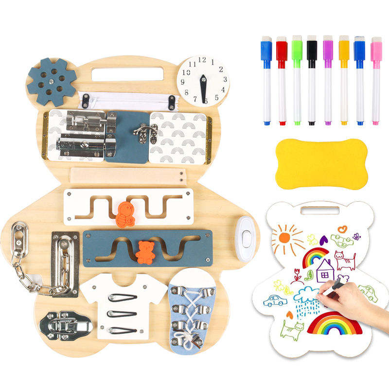 WANHUA montessori wood bear busy board children's busy board for kids