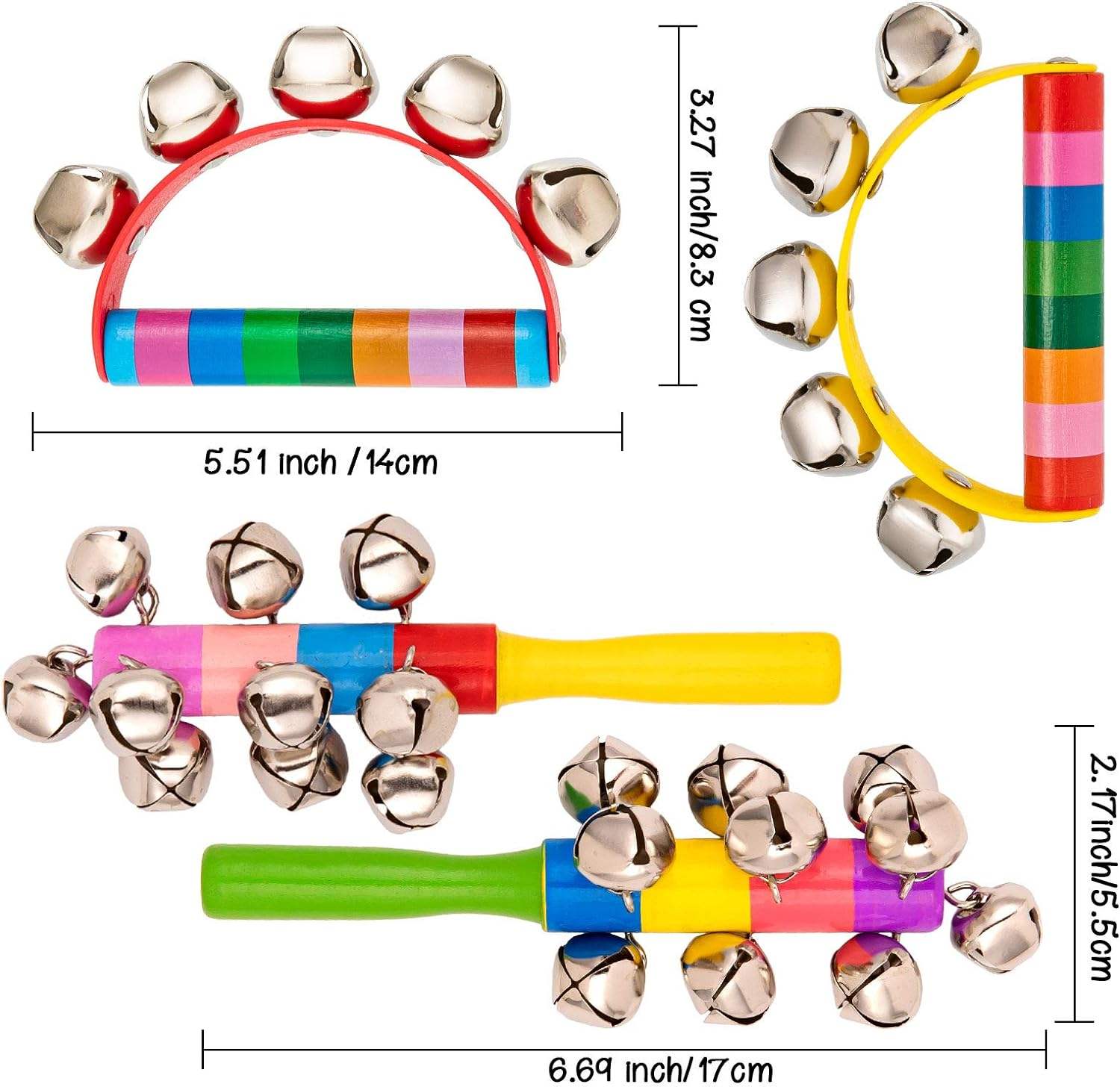 Baby Educational Toy Rainbow Wooden Hand Shake Bell Rattles Jingle Toddler Baby Rattles wrist bells