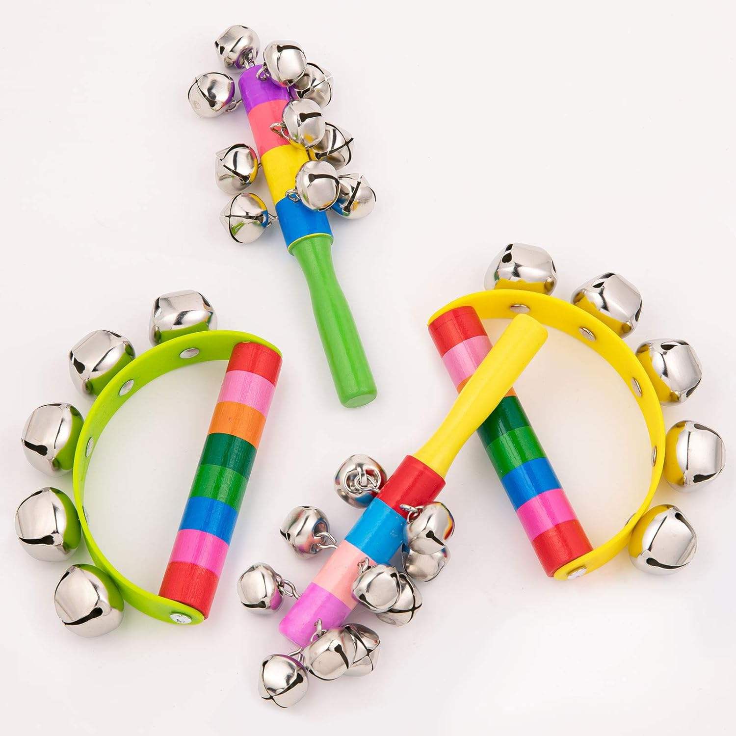 Baby Educational Toy Rainbow Wooden Hand Shake Bell Rattles Jingle Toddler Baby Rattles wrist bells