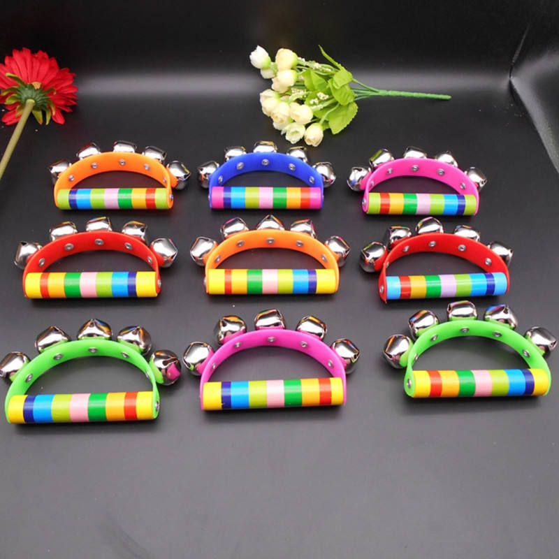 Baby Educational Toy Rainbow Wooden Hand Shake Bell Rattles Jingle Toddler Baby Rattles wrist bells