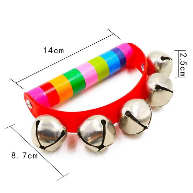 Baby Educational Toy Rainbow Wooden Hand Shake Bell Rattles Jingle Toddler Baby Rattles wrist bells