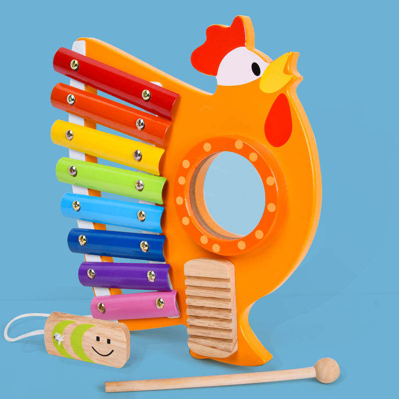 WANHUA Educational Musical Instruments Toy wooden children cartoon rooster xylophone for Toddlers Child