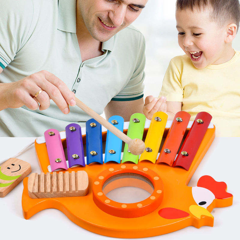 WANHUA Educational Musical Instruments Toy wooden children cartoon rooster xylophone for Toddlers Child