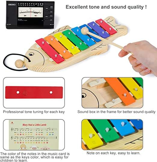 Wooden Toy Xylophone Music Toy Musical Instrument for Kid Customized Logo Unisex Play Educational Percussion Colorful 11 Pcs