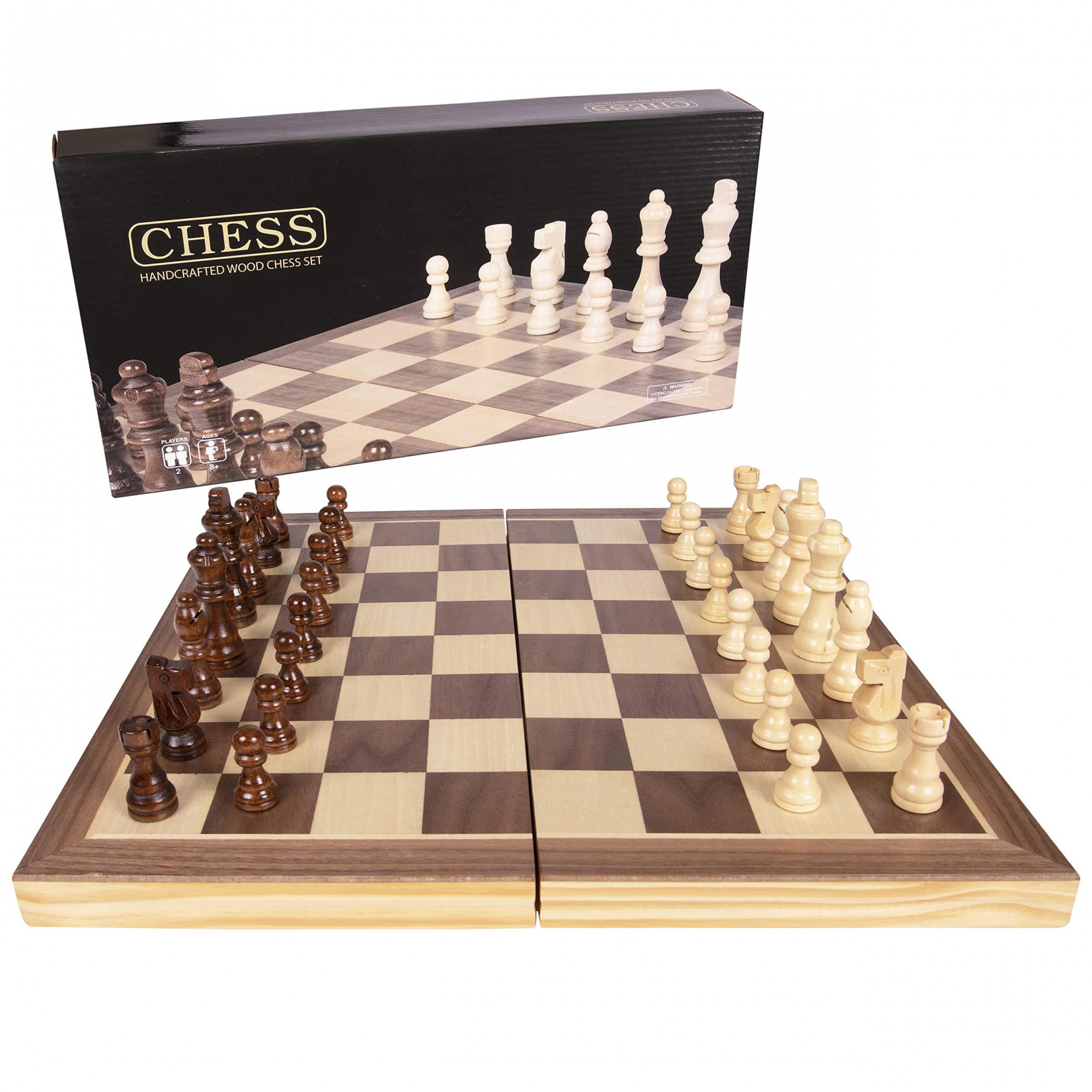 WANHUA Handmade Magnetic Wooden Folding Chess Board with Extra Queens & Storage for Chessmen, Adults and kids
