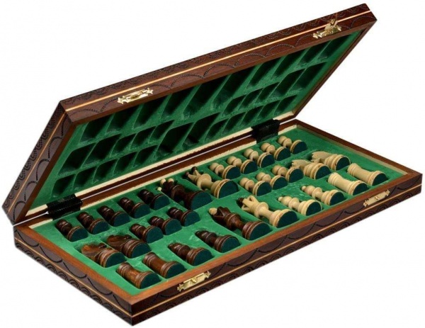 WANHUA Wooden Chess Board Set with Magnetic Closure Portable Felt Interior for Adults & Kids