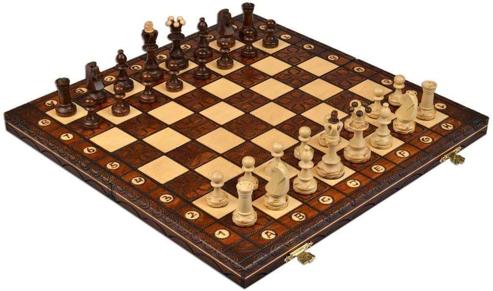 WANHUA Wooden Chess Board Set with Magnetic Closure Portable Felt Interior for Adults & Kids