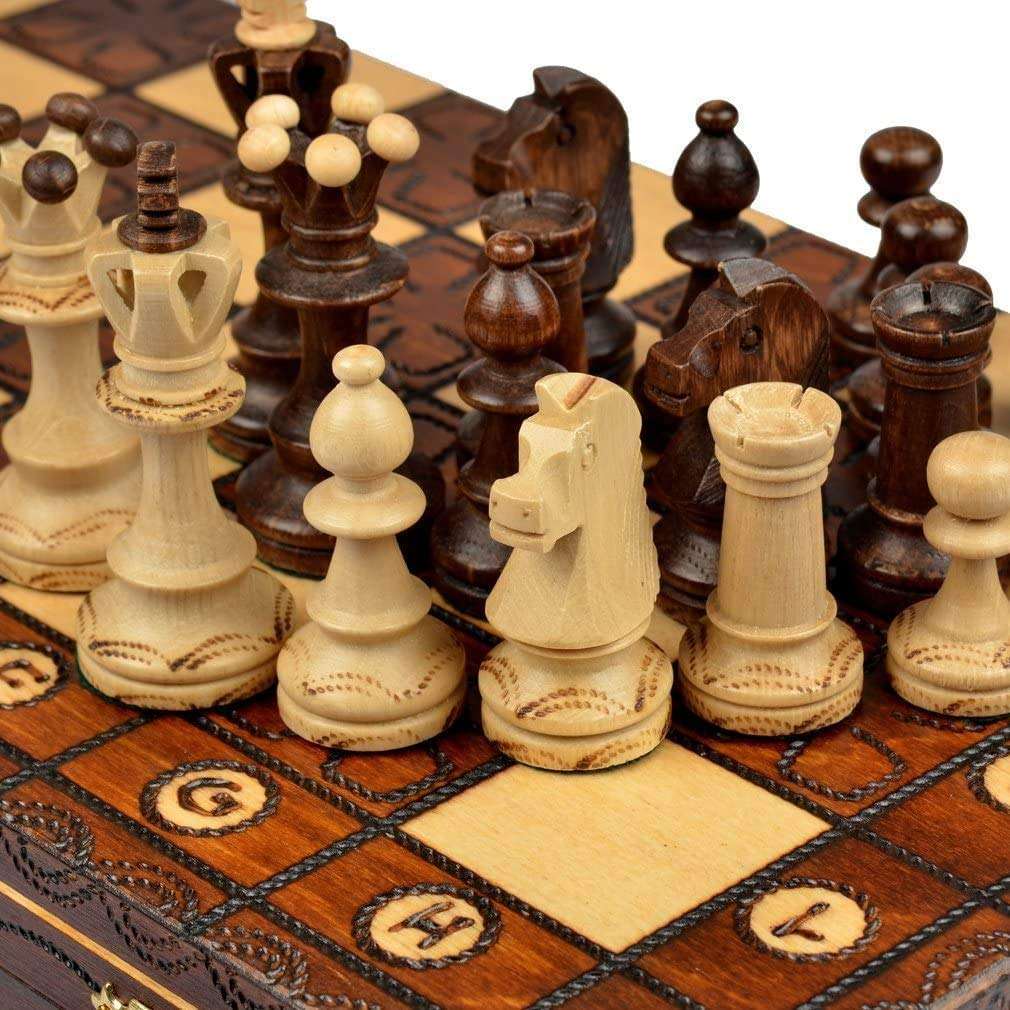 WANHUA Wooden Chess Board Set with Magnetic Closure Portable Felt Interior for Adults & Kids