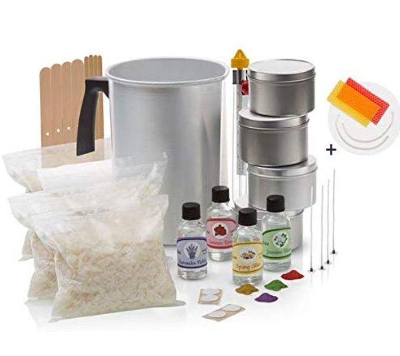 Soy Wax Candle Making Wax Kit Complete DIY Kit w/All Candle Making Supplies + 2 Bonus Beeswax Candles