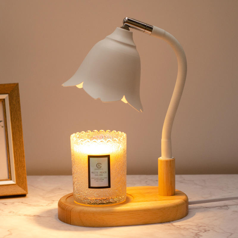 Dimmable Candle Warmer with Timer 2 Bulbs Wood Base Electric Candle Lamp for Scented Wax
