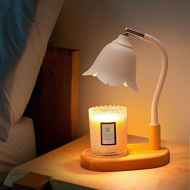 Dimmable Candle Warmer with Timer 2 Bulbs Wood Base Electric Candle Lamp for Scented Wax