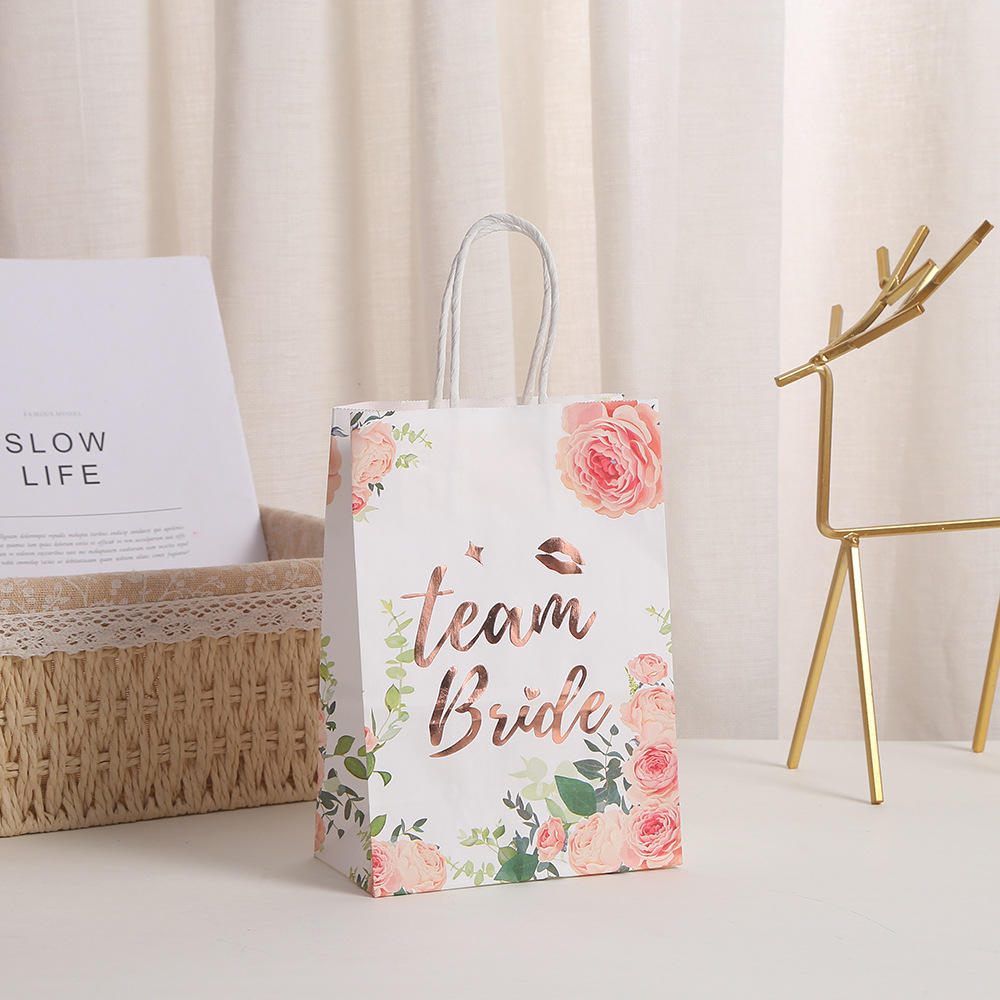 Luxury Rose Gold Bags Team Bride Paper Gift Bags custom Candy Boxes packaging Kids For Wedding Party Gift Bag