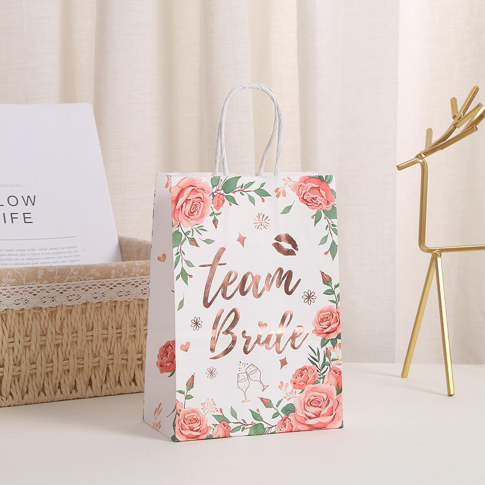 Luxury Rose Gold Bags Team Bride Paper Gift Bags custom Candy Boxes packaging Kids For Wedding Party Gift Bag