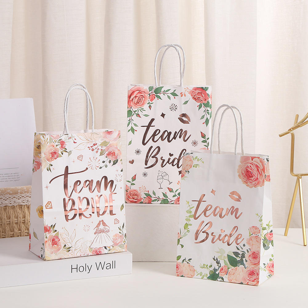 Luxury Rose Gold Bags Team Bride Paper Gift Bags custom Candy Boxes packaging Kids For Wedding Party Gift Bag