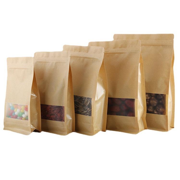 Reusable Brown Kraft Food Packaging Paper Bag with Window for Food
