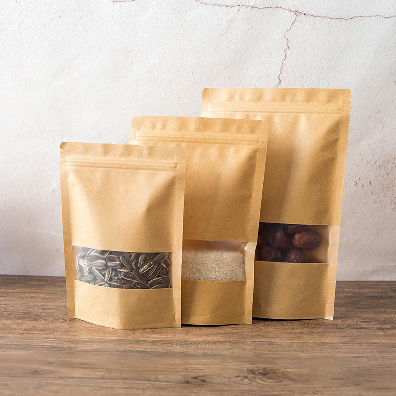 Reusable Brown Kraft Food Packaging Paper Bag with Window for Food