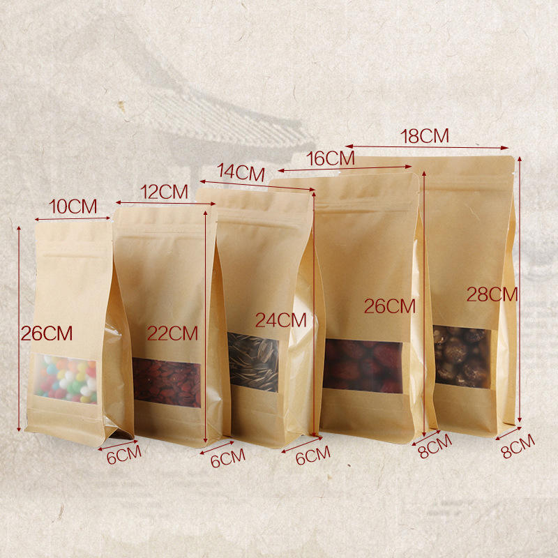 Reusable Brown Kraft Food Packaging Paper Bag with Window for Food
