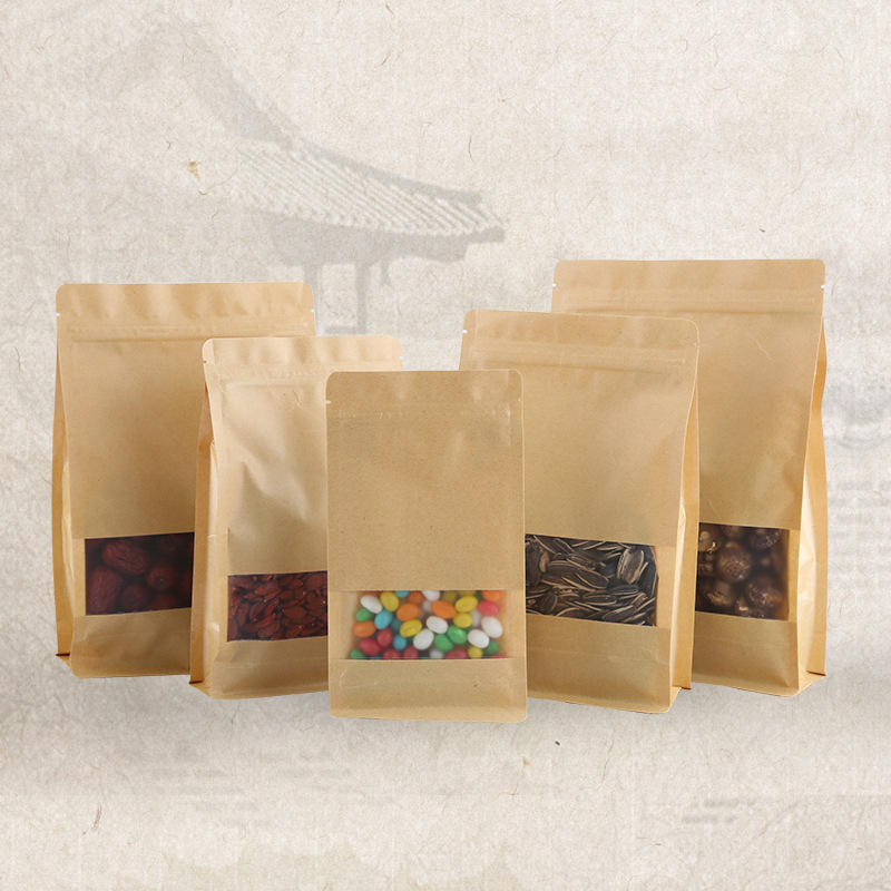 Reusable Brown Kraft Food Packaging Paper Bag with Window for Food