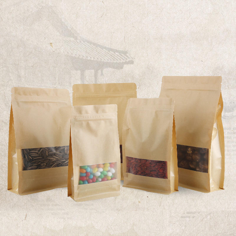Reusable Brown Kraft Food Packaging Paper Bag with Window for Food