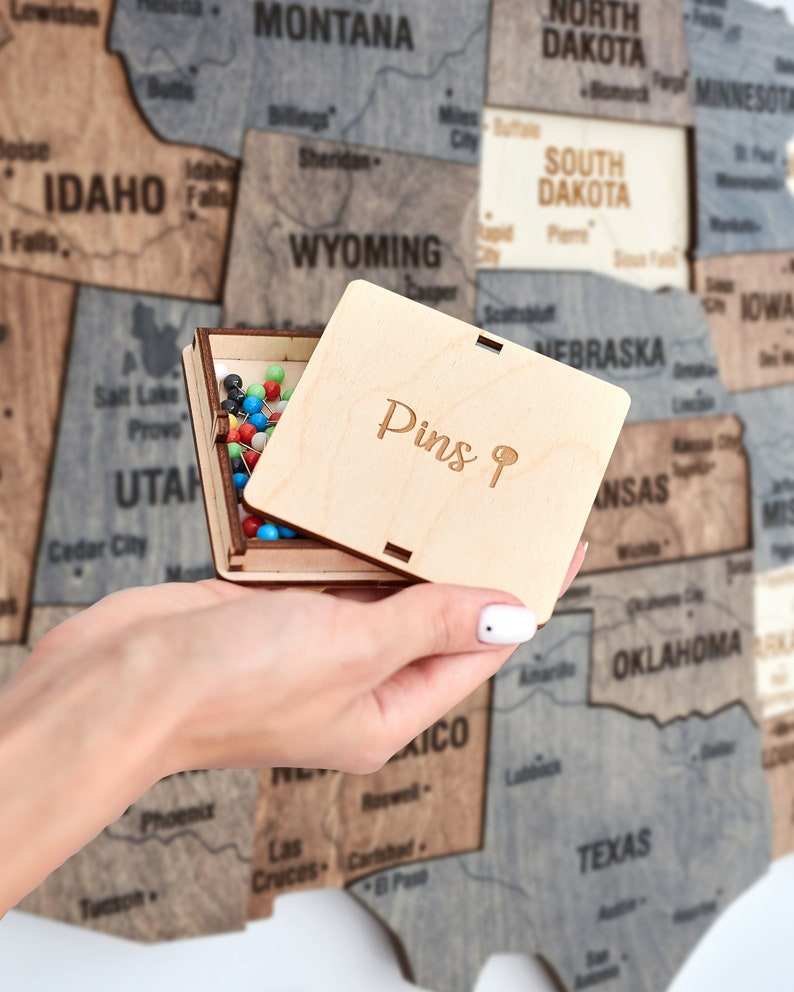 HIgh quality Customized US Travel Push Pin Wood Map Of United States