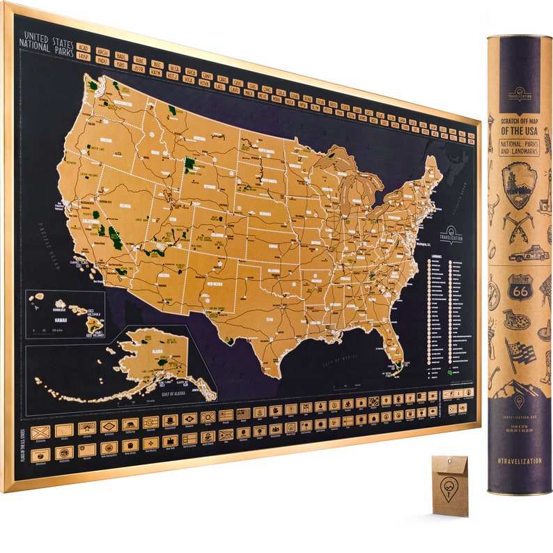 Customized Size&Design United States National Parks - 24x17 Scratch-Off USA Map Poster