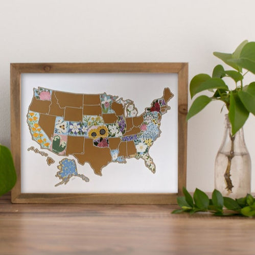 High Quality Durable Portable Scratch off USA Flower travel Map Poster American