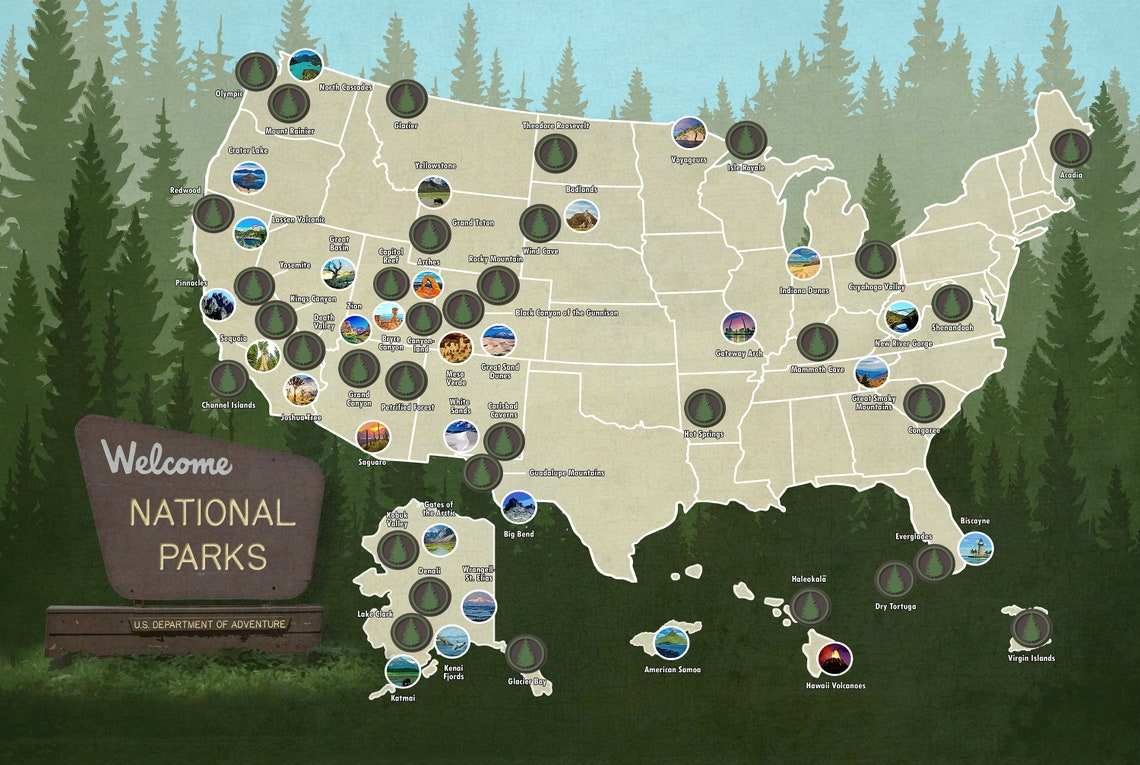Customized National Park Checklist Bucket List Wall Decor Scratch Off Map