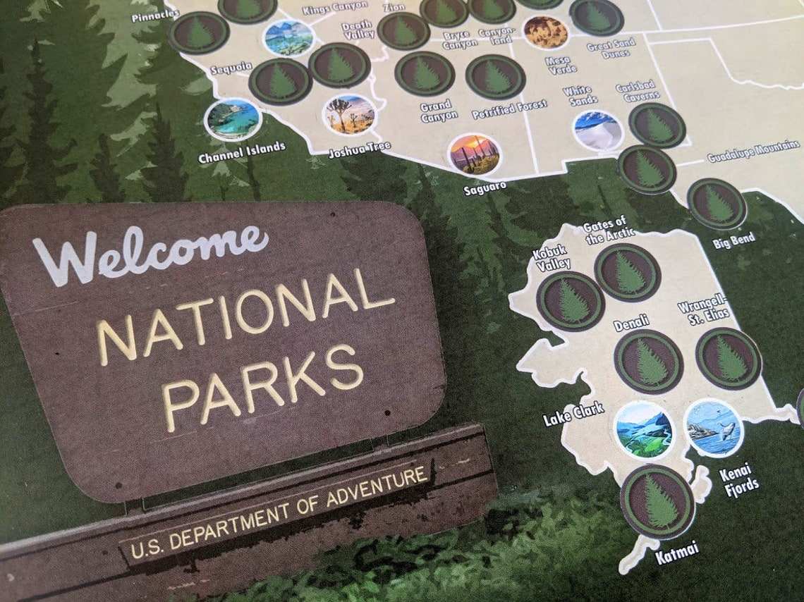 Customized National Park Checklist Bucket List Wall Decor Scratch Off Map