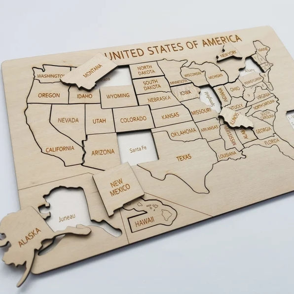 HIgh quality Customized Learning Toys Travel United States Wooden Puzzle map