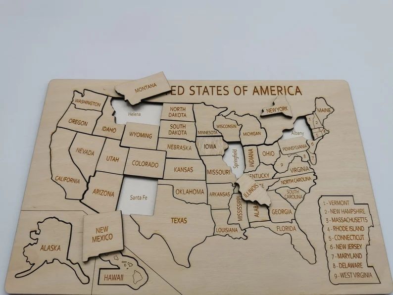 HIgh quality Customized Learning Toys Travel United States Wooden Puzzle map