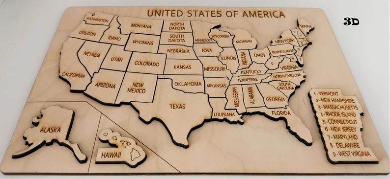 HIgh quality Customized Learning Toys Travel United States Wooden Puzzle map