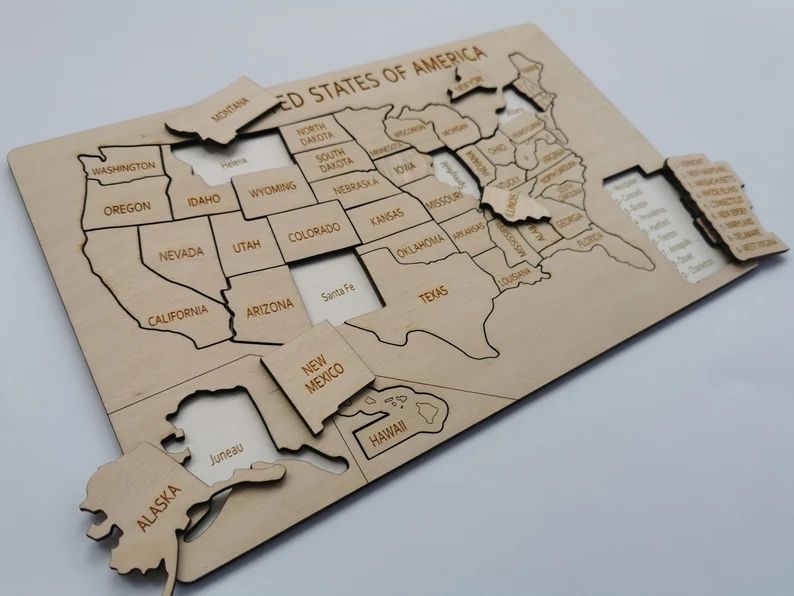 HIgh quality Customized Learning Toys Travel United States Wooden Puzzle map
