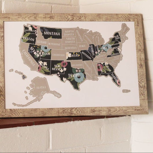 silver inique Scratch off United States Of America Floral Map as travel gift