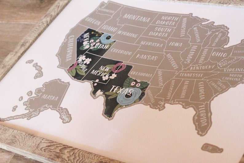 silver inique Scratch off United States Of America Floral Map as travel gift