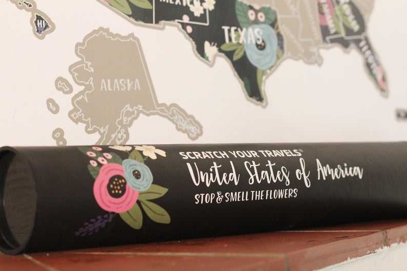 silver inique Scratch off United States Of America Floral Map as travel gift