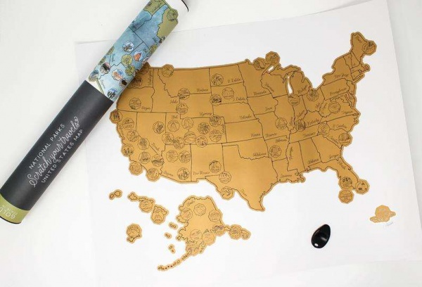 unique cartoon view scratch off US travel map