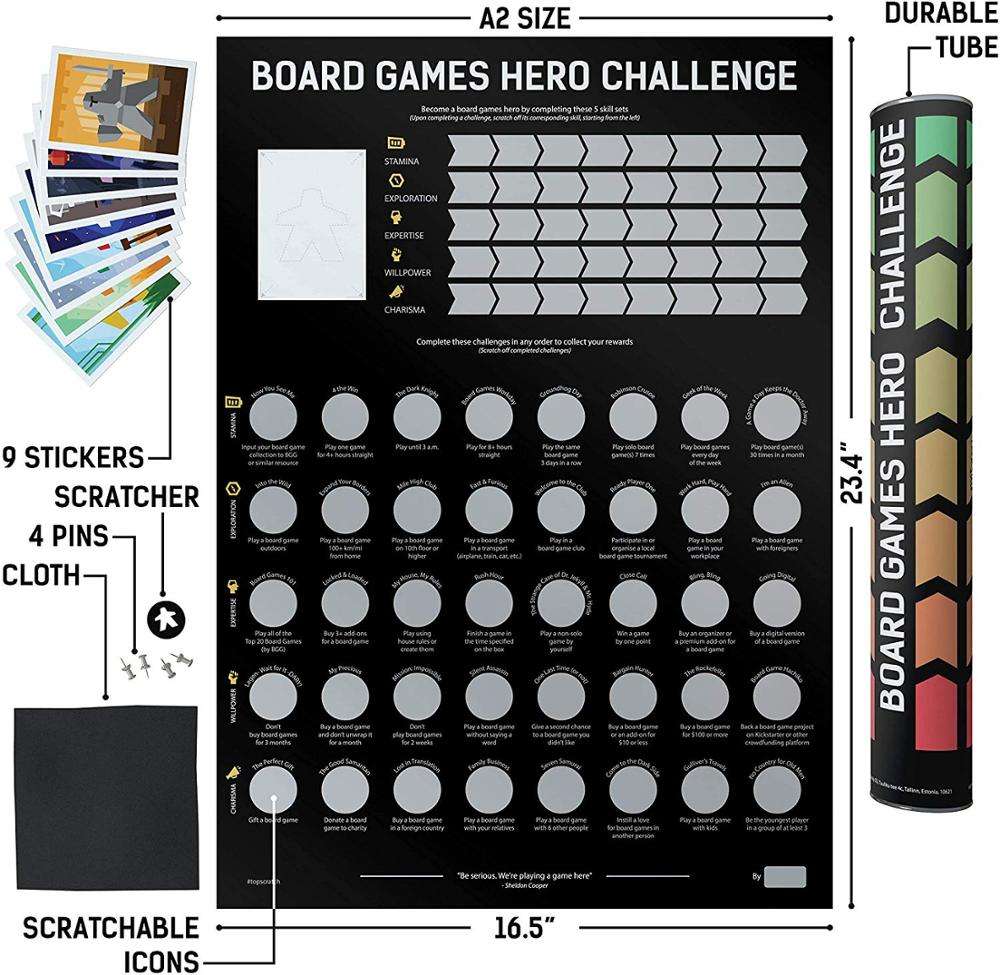 OEM Printing Board Games Hero Challenge Scratch off Poster