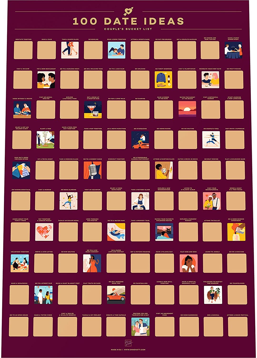 2021 High quality customize 100 Dates Scratch Off Poster lover Bucket List Valentine's Day Idea
