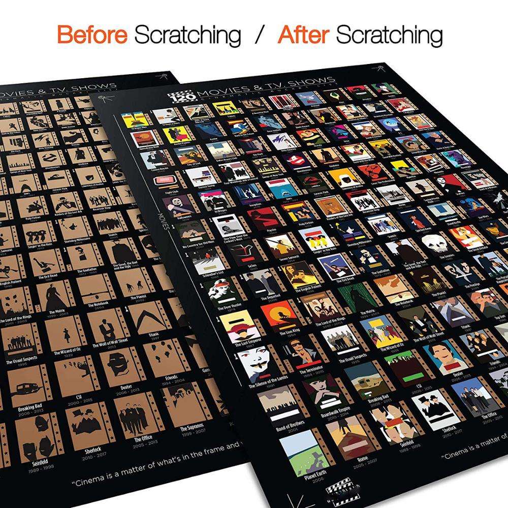Scratch Off Movie Poster with 100 Films & 20 TV Shows