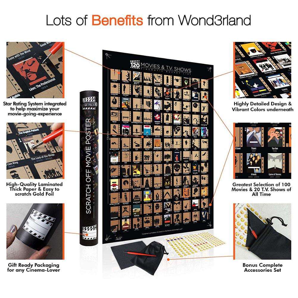 Scratch Off Movie Poster with 100 Films & 20 TV Shows