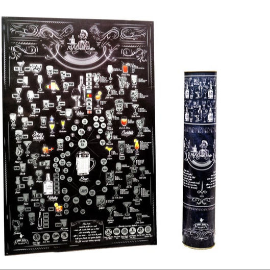 Scratch Poster with More Than 100 Drinks and Cocktails Alco ,kitchen poster
