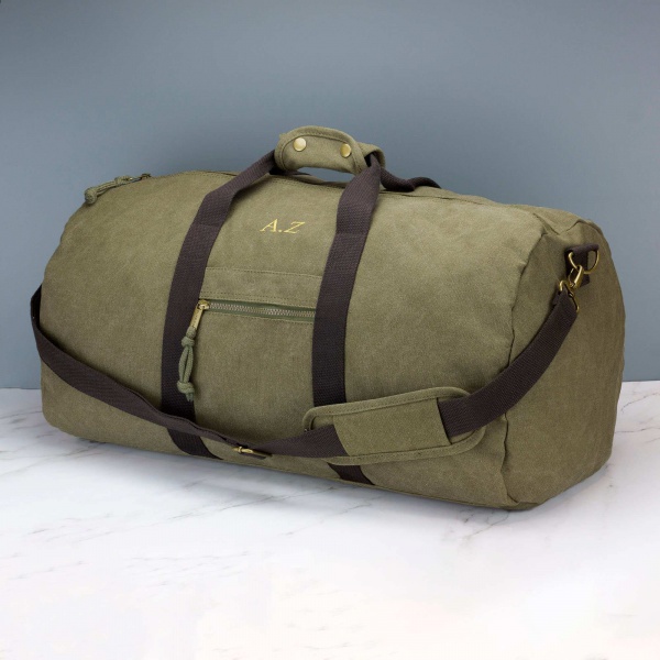 2022 High Quality Personalised Mens Vintage Canvas Holdall Travel Bag Embroidered