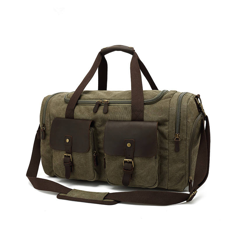 Wholesale Custom Canvas Travel Bag Canvas PU Leather Trim Tote Crossbody Shoulder Bag Mens Weekend Duffel Travel Bags