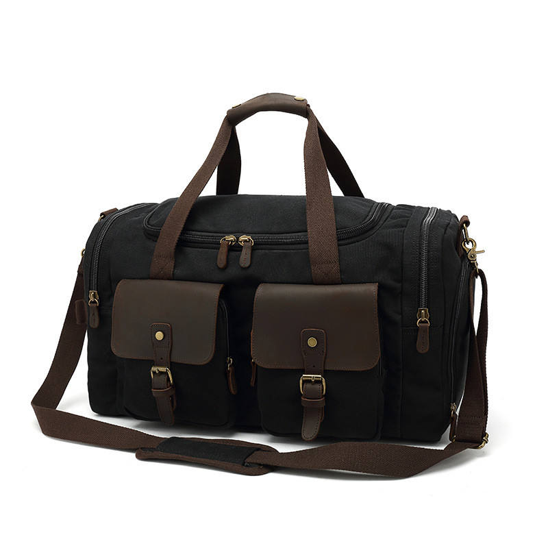 Wholesale Custom Canvas Travel Bag Canvas PU Leather Trim Tote Crossbody Shoulder Bag Mens Weekend Duffel Travel Bags