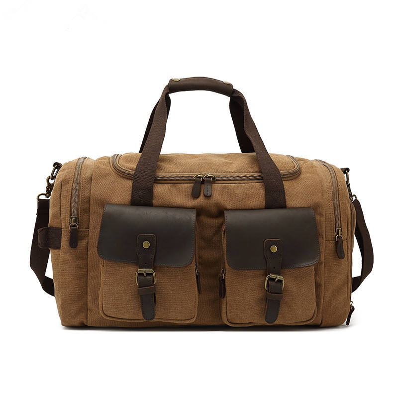 Wholesale Custom Canvas Travel Bag Canvas PU Leather Trim Tote Crossbody Shoulder Bag Mens Weekend Duffel Travel Bags