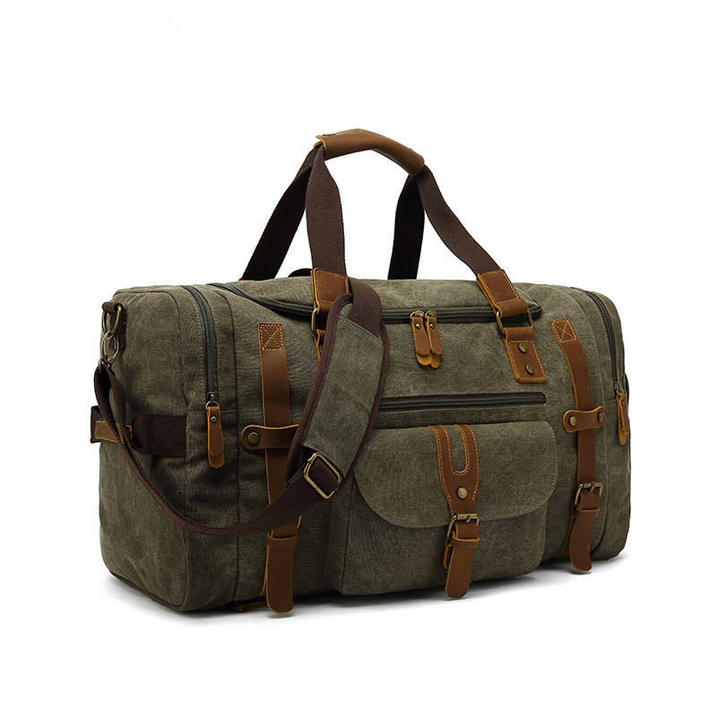Canvas Duffel Bag Travel Weekend Overnight Bag with Shoes Compartment for Men