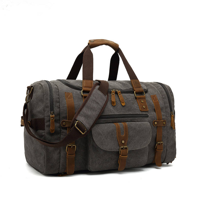 Canvas Duffel Bag Travel Weekend Overnight Bag with Shoes Compartment for Men