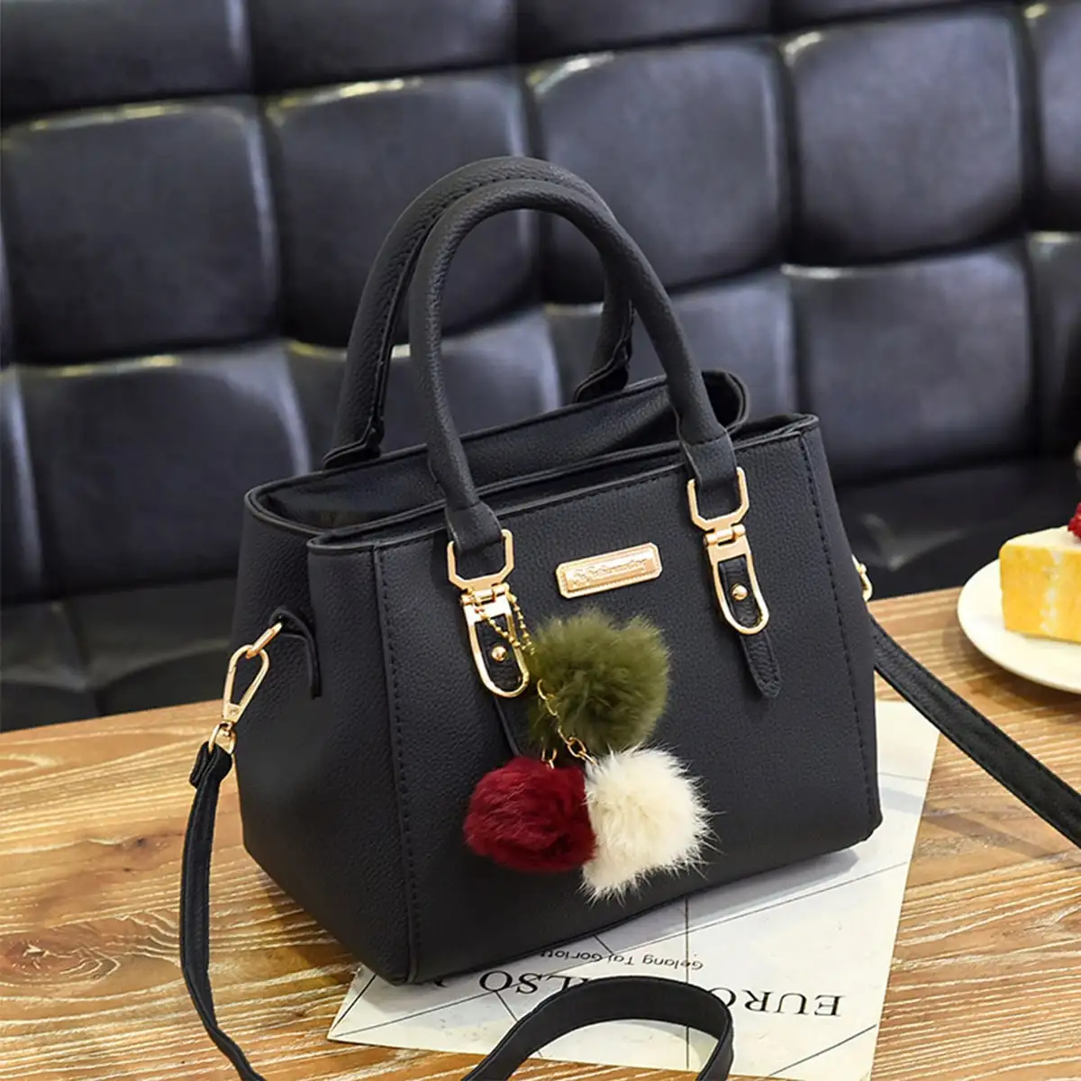 Yogodlns PU Leather Ladies HandBags Women Vintage Purse Plush Tassel Messenger Bags Tote Boston Shoulder Crossbody Bag