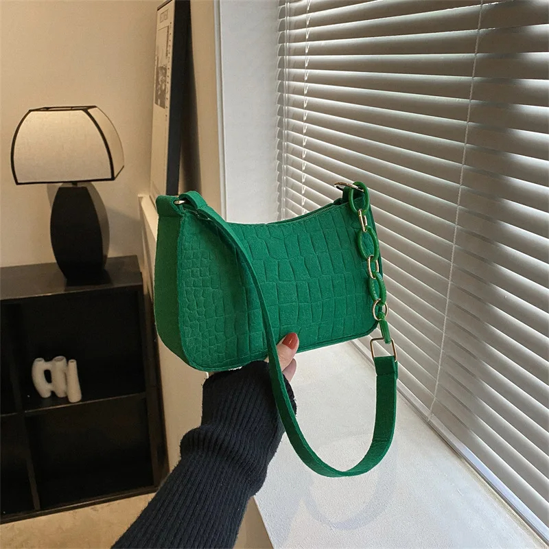 Fashion Felt Shoulder Bags for Women Women's Subaxillary Bag Design Advanced Texture Armpit Handbags Purses Crescent Saddle Bag