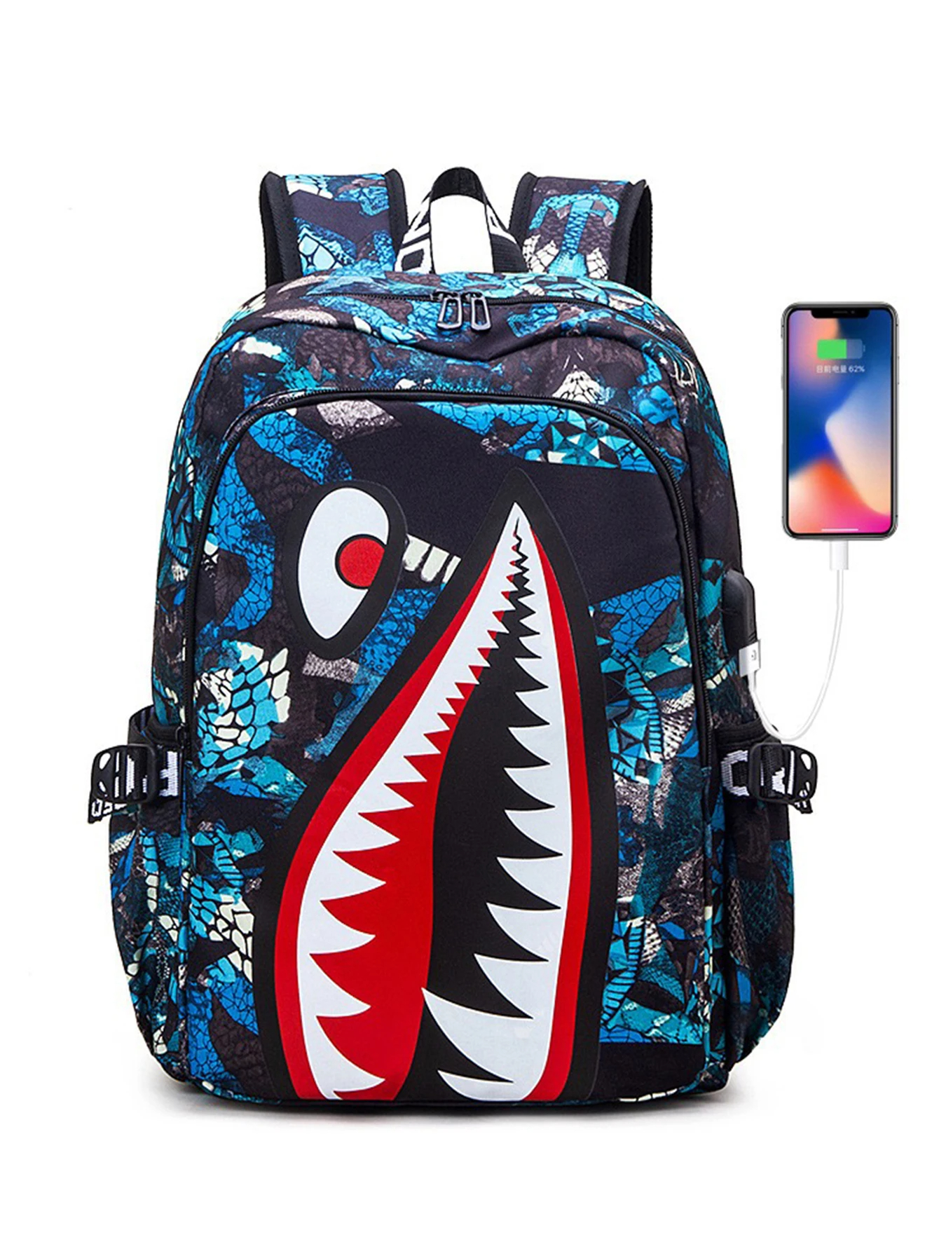 Shark Backpack Boys for Kids Camo Bookbag for Middle School Bags Travel Back Pack
